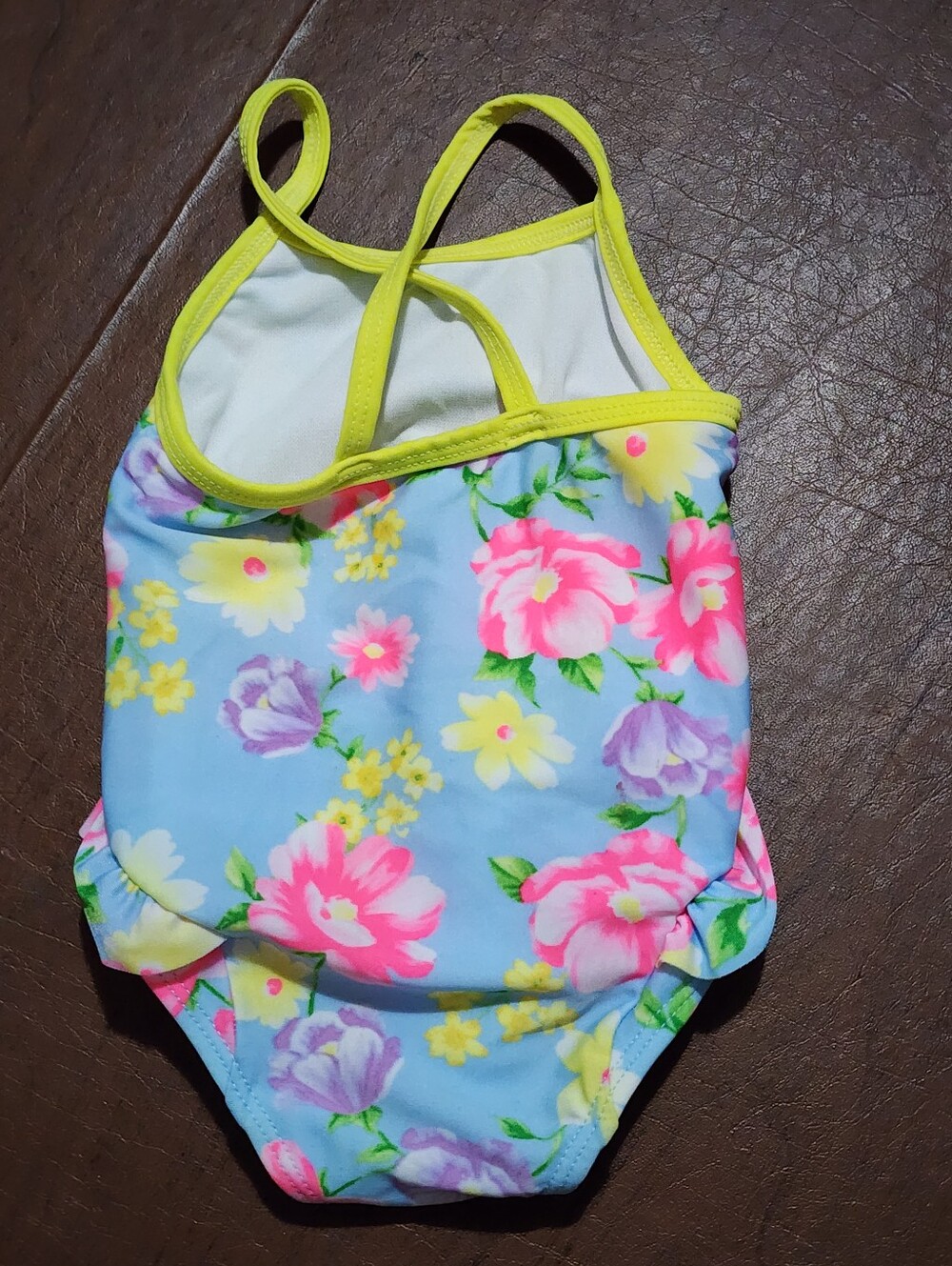 wonder nation Blue Floral One-Piece Swimsuit with Yellow Trim - Picture 3 of 5